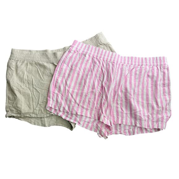 Old Navy Pants - Old Navy Lot of 2 Linen Blend Pull On Shorts 2X Pink Stripe Beige Summer Travel